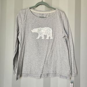 Talbots Gray Long-Sleeve Sequin Polar Bear Tee